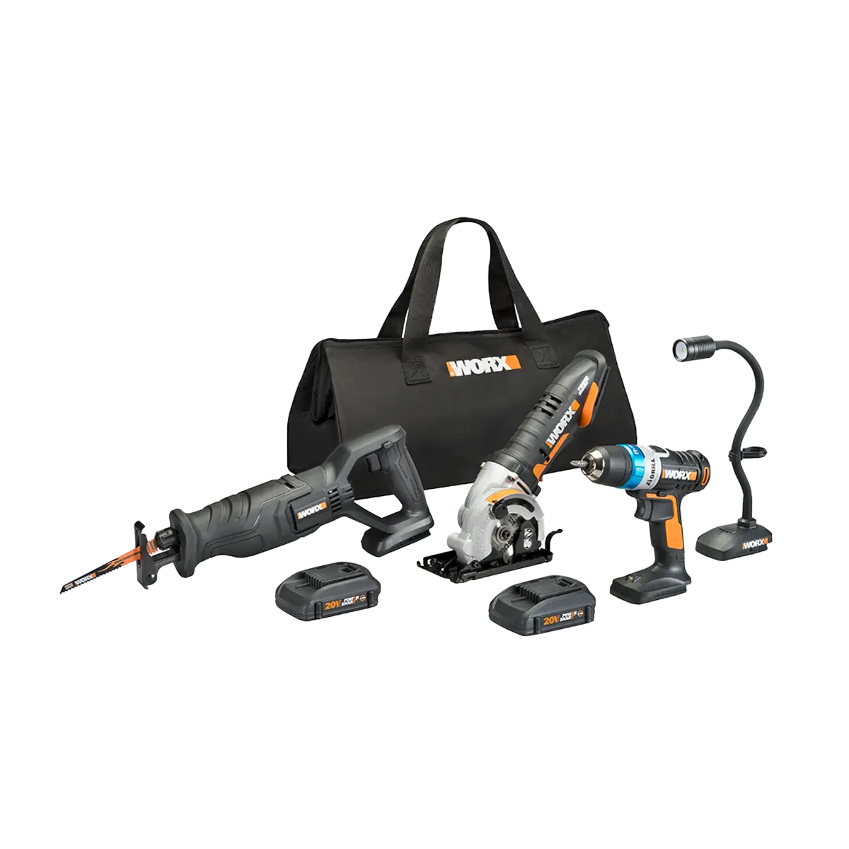 20V Power Share 4-Piece Kit Including Ai Drill, Worxsaw, Reciprocating Saw and Flex Light (Discontinued) 2