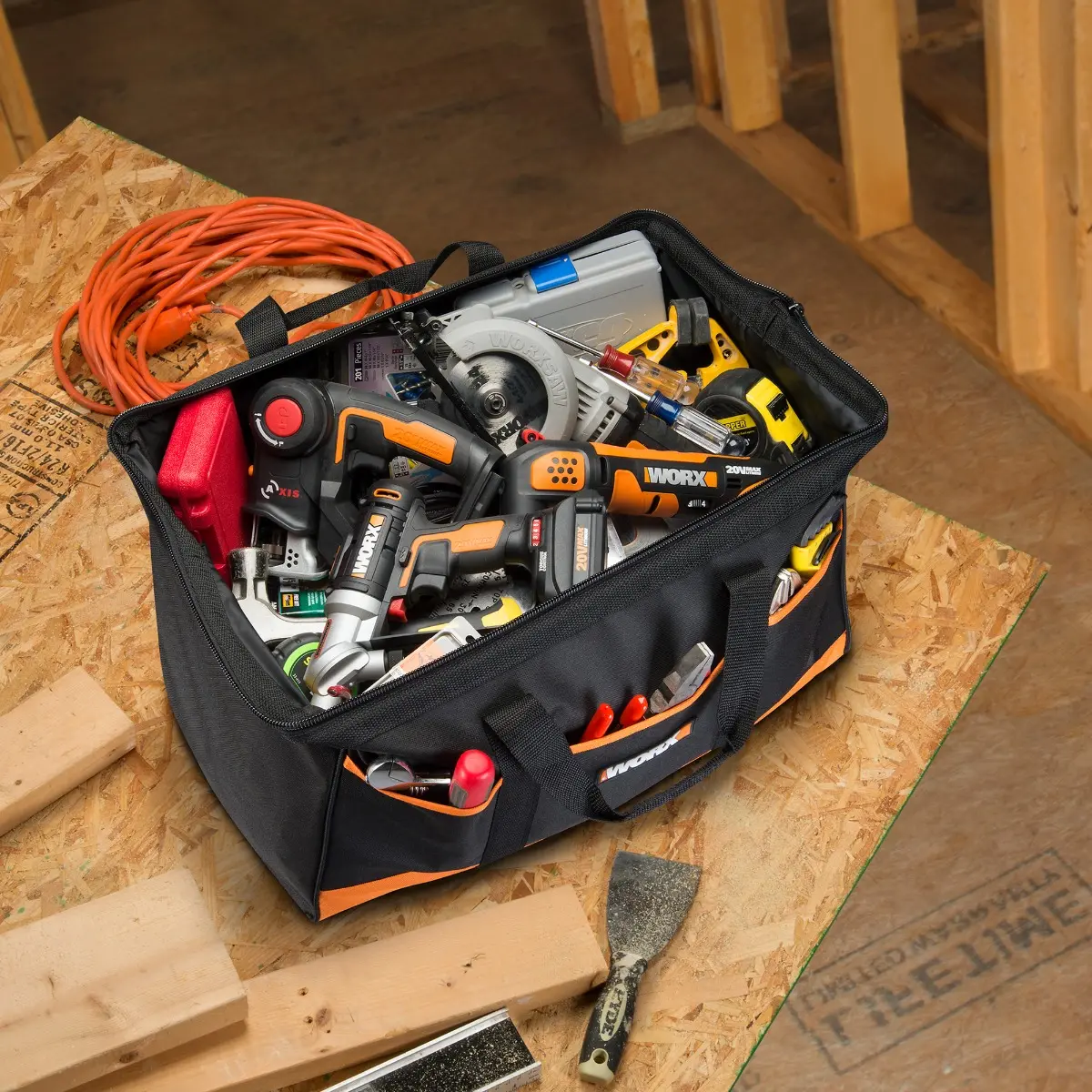 Large Zippered Tool Tote with Interior and Exterior Pockets 6