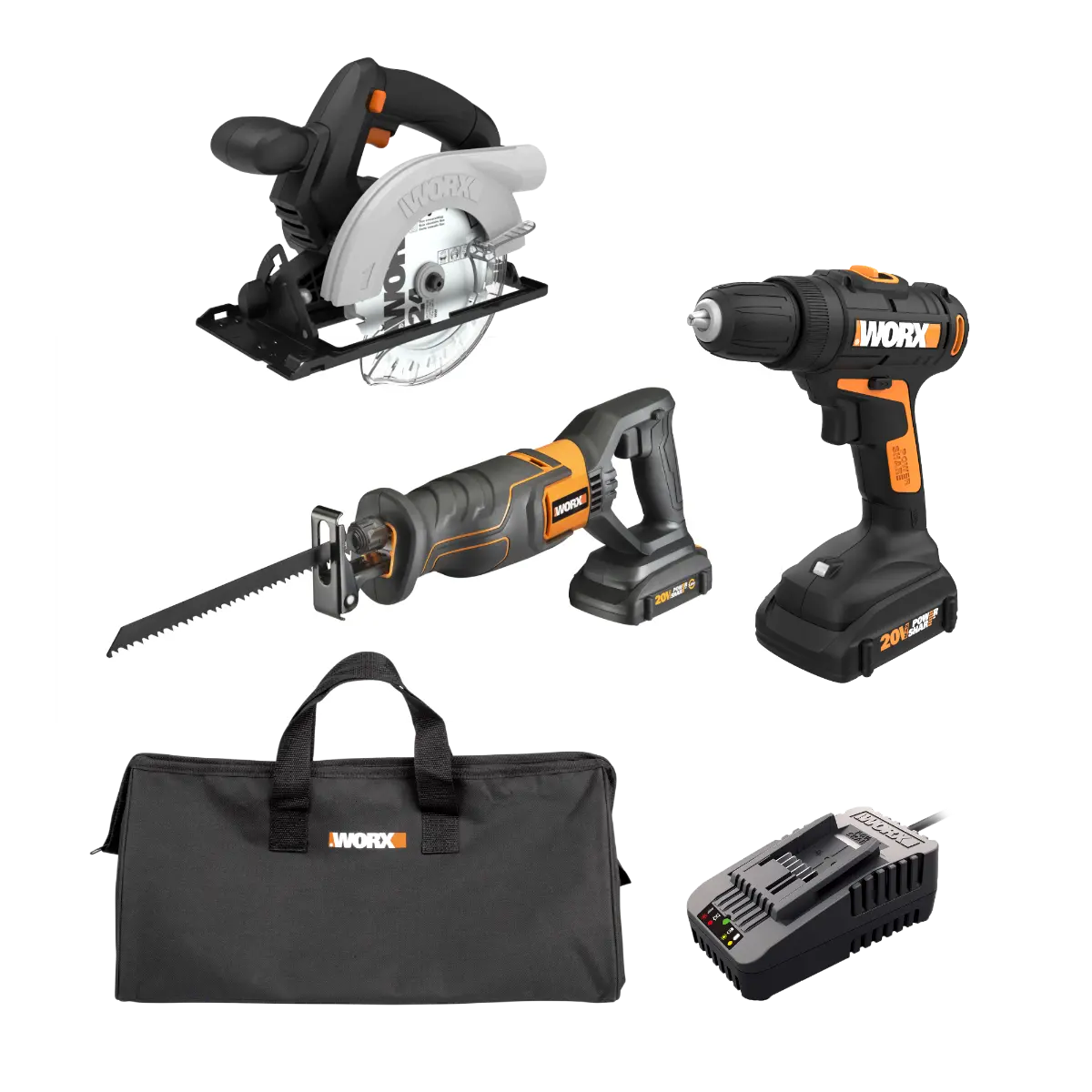20V Cordless Drill/Driver, 5.5" Circular Saw & Reciprocating Saw 3pc Combo Kit